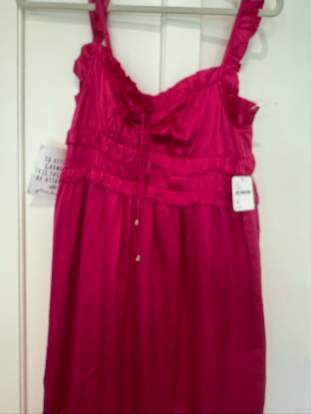 Free People Hansel & Gretel  Hot Pink medium Ruffle Tiered Midi Dress - Picture 7 of 8